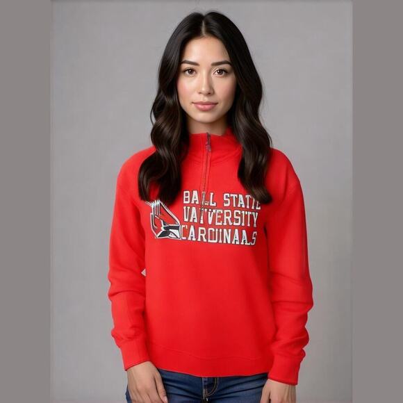 Ball State Cardinals Sweatshirt Woman's‎ Medium Red 1/4 Zip Sporty Academia - Picture 1 of 12